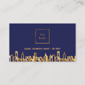 Navy Blue gold skyline real estate QR code photoph Visitekaartje (Voorkant)