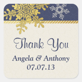 Navy Blue Gold Sneeuwvlok Winter bruiloft Stickers
