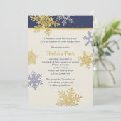 Navy Blue Gold Snowflake Winter Kerstfeestdag Kaart (Staand voorkant)