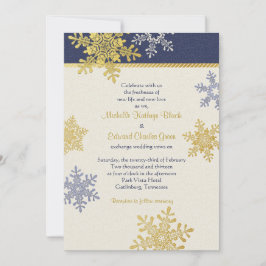 Navy Blue Gold Snowflake Winter Weddenschap Kaart