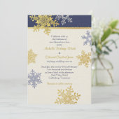Navy Blue Gold Snowflake Winter Weddenschap Kaart (Staand voorkant)