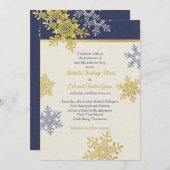Navy Blue Gold Snowflake Winter Weddenschap Kaart (Voorkant / Achterkant)