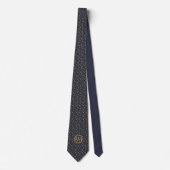 Navy Blue Gold Snowflakes Pattern Monogramed Stropdas (Voorkant)