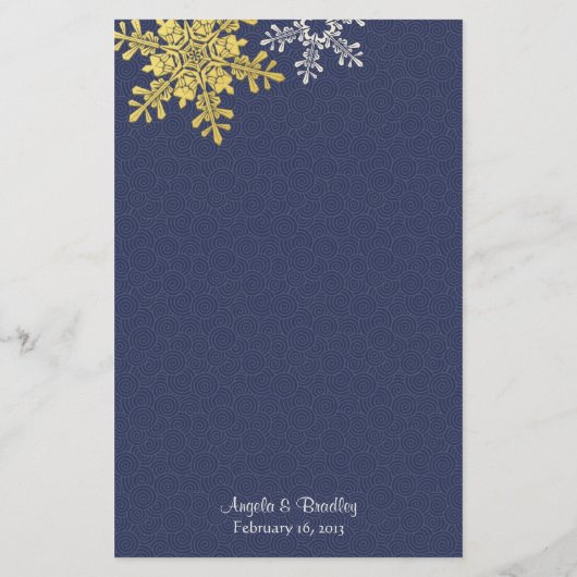 Navy Blue Gold Snowflakes Winter Wedding Menu Kaar (Achterkant)