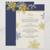 Navy Blue Gold Snowflakes Winter Wedding Menu Kaar (Voorkant / Achterkant)