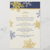 Navy Blue Gold Snowflakes Winter Wedding Menu Kaar (Voorkant)