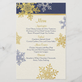 Navy Blue Gold Snowflakes Winter Wedding Menu Kaar