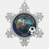 Navy Blue Gold Soccer Player Photo High School Tin Sneeuwvlok Ornament (Voorkant)