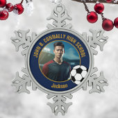 Navy Blue Gold Soccer Player Photo High School Tin Sneeuwvlok Ornament