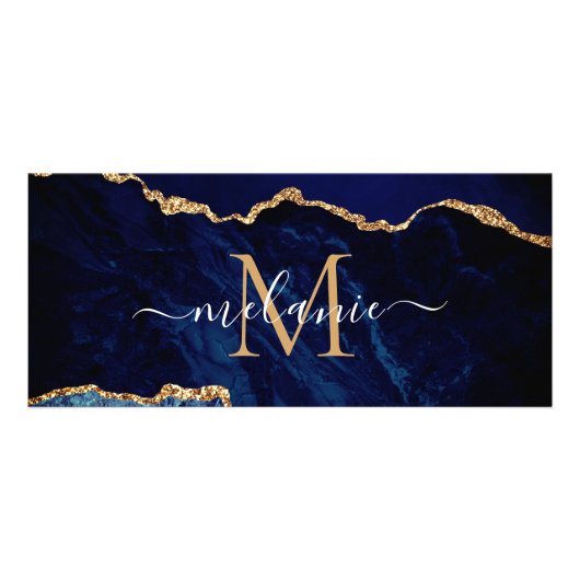 Navy Blue Gold Sparkly Uw Letter Naam Rack Kaart (Achterkant)