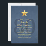 Navy Blue Gold Star 80th Birthday Party Kaart<br><div class="desc">Navy Blue Gold Star 80th Birthday Party.</div>