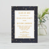 Navy Blue Gold Star Confetti Afstudeerfeest Kaart (Staand voorkant)