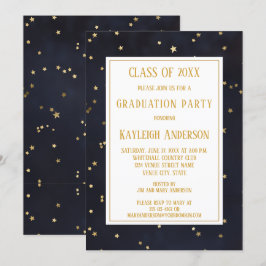 Navy Blue Gold Star Confetti Afstudeerfeest Kaart