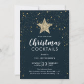 Navy Blue & Gold Star Kerstcocktail Kaart (Voorkant)