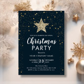 Navy Blue & Gold Star kerstfeest uitnodiging