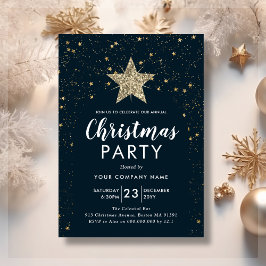 Navy Blue & Gold Star kerstfeest uitnodiging