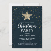 Navy Blue & Gold Star kerstfeest uitnodiging (Voorkant)