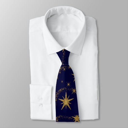 Navy Blue Gold Star Mannen Wedding, Afstuderen Stropdas (Gebonden)