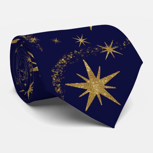 Navy Blue Gold Star Mannen Wedding, Afstuderen Stropdas (Opgerold)