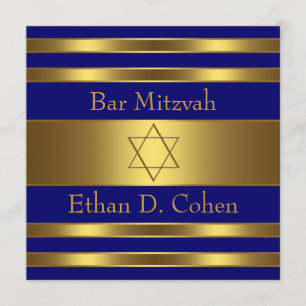 Navy Blue Gold Star van David Bar Mitzvah Kaart
