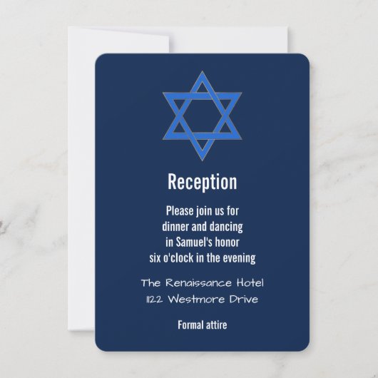 Navy Blue Gold Star van David Bar Mitzvah Receptio Kaart (Voorkant)