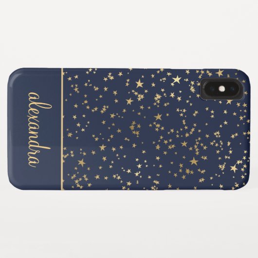 Navy Blue - Gold Stars Celestial Monogram Case-Mate iPhone Case (Achterkant (horizontaal))
