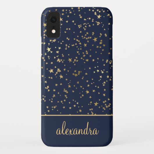 Navy Blue - Gold Stars Celestial Monogram Case-Mate iPhone Case (Achterkant)