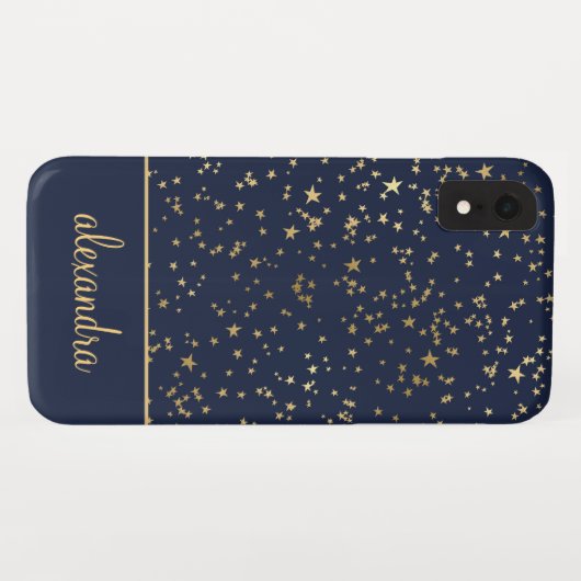 Navy Blue - Gold Stars Celestial Monogram Case-Mate iPhone Case (Achterkant (horizontaal))