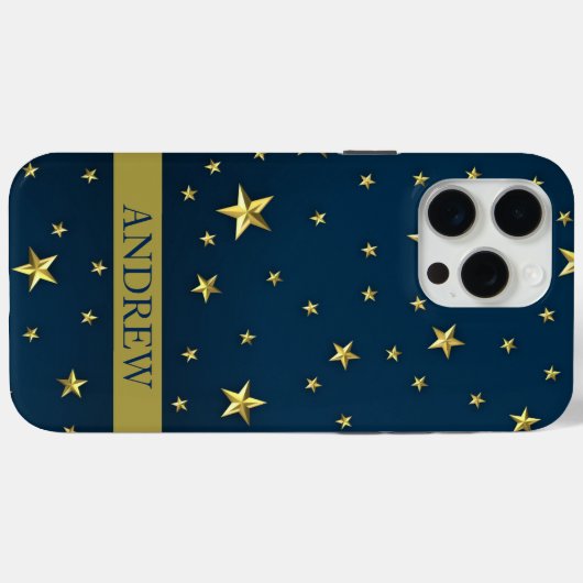 Navy Blue Gold Stars Gepersonaliseerde naam Case-Mate iPhone Case (Achterkant (horizontaal))
