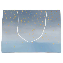 Navy Blue Gold Stars Sky Waterverf Groot Cadeauzakje