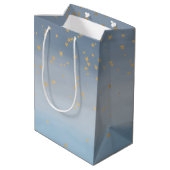 Navy Blue Gold Stars Sky Waterverf Medium Cadeauzakje (Achterkant Gekanteld)