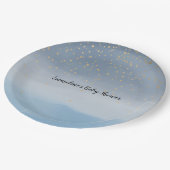 Navy Blue Gold Stars Sky Waterverf Papieren Bordje (Gekanteld)