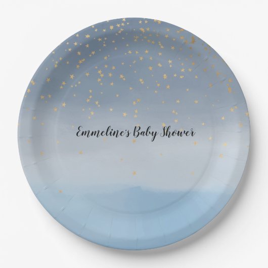 Navy Blue Gold Stars Sky Waterverf Papieren Bordje (Voorkant)