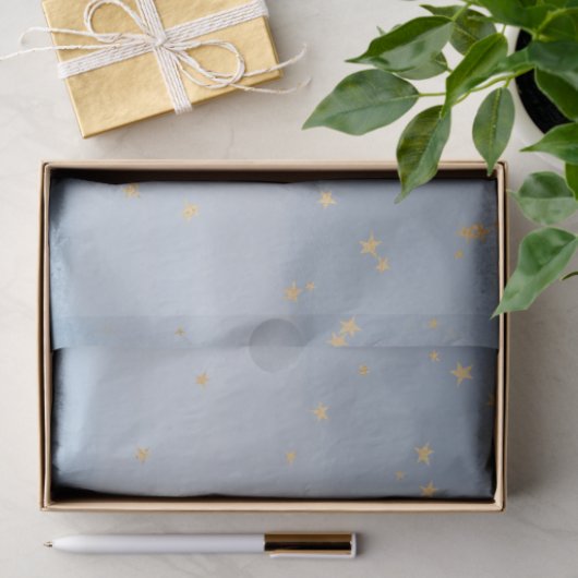 Navy Blue Gold Stars Sky Waterverf Tissuepapier (Geschenk)