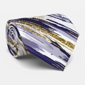 Navy Blue Gold Streak Modern Abstract Stropdas (Opgerold)