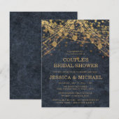 Navy Blue Gold String Light Couple's Vrijgezellenf Kaart (Voorkant / Achterkant)