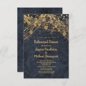 Navy Blue Gold String Lights Bokeh Rehearsal Kaart (Voorkant / Achterkant)