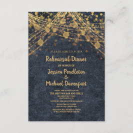 Navy Blue Gold String Lights Bokeh Rehearsal Kaart