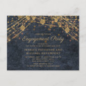 Navy Blue Gold String Lights Engagement Party Briefkaart (Voorkant)