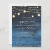 Navy Blue Gold String Lights Engagement Party Kaart (Voorkant)