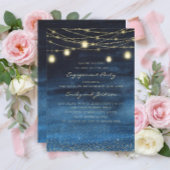 Navy Blue Gold String Lights Engagement Party Kaart