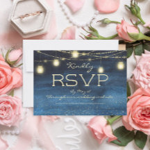 Navy Blue Gold String Lights Lantern Wedding RSVP