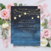 Navy Blue Gold String Lights Rehearsal Dinner Kaart