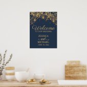 Navy Blue Gold String Lights Weddenschap Welkom Poster (Keuken)