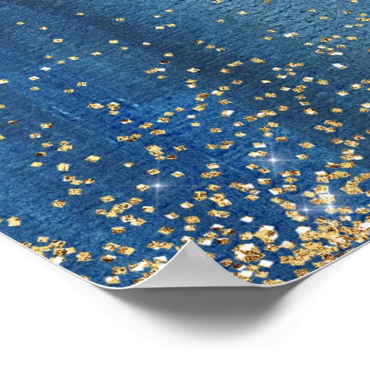 Navy Blue Gold String Lights Weddenschap Welkom Poster (Hoek)