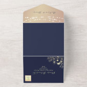 Navy Blue Gold String Lights Wedding All In One Uitnodiging (Buitenkant)