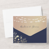 Navy Blue Gold String Lights Wedding All In One Uitnodiging (Achterkant)