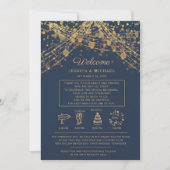 Navy Blue Gold String Lights Wedding Itinerary Kaart (Voorkant)