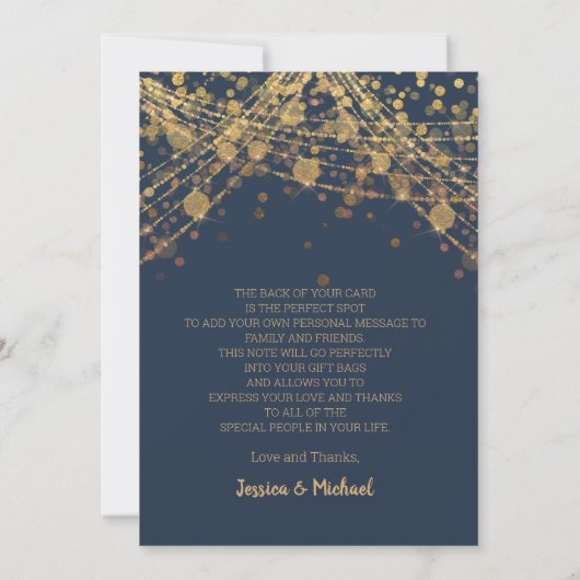 Navy Blue Gold String Lights Wedding Itinerary Kaart (Achterkant)