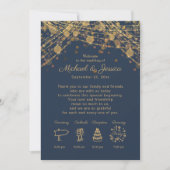 Navy Blue Gold String Lights Wedding Itinerary Kaart (Voorkant)